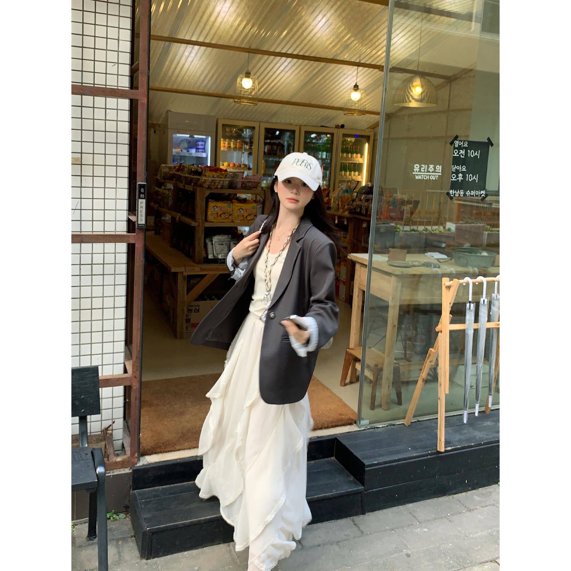 切糕自制小个子2025初秋长袖外套女新款设计感时尚气质灰色西装