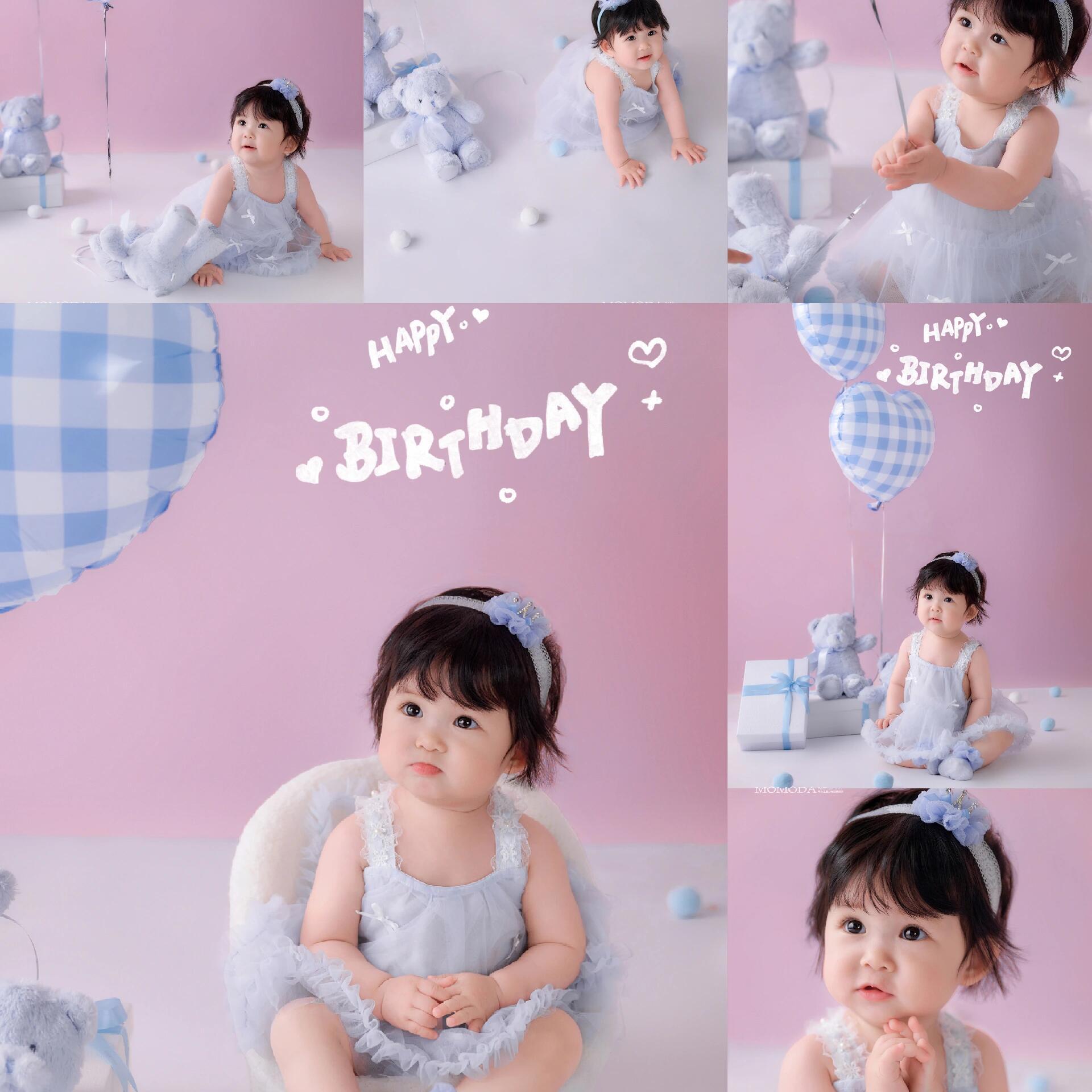 儿童摄影服装蓝色系小熊主题