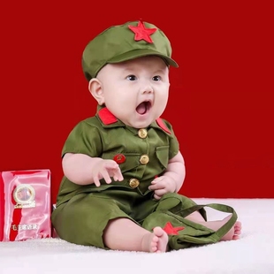 百天小红军拍照小军装儿童摄影服装影楼周岁照宝宝个性写真服饰