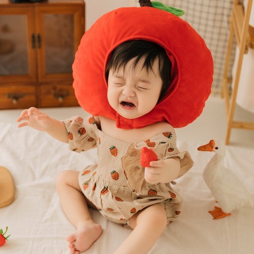 儿童摄影苹果头套主题服装