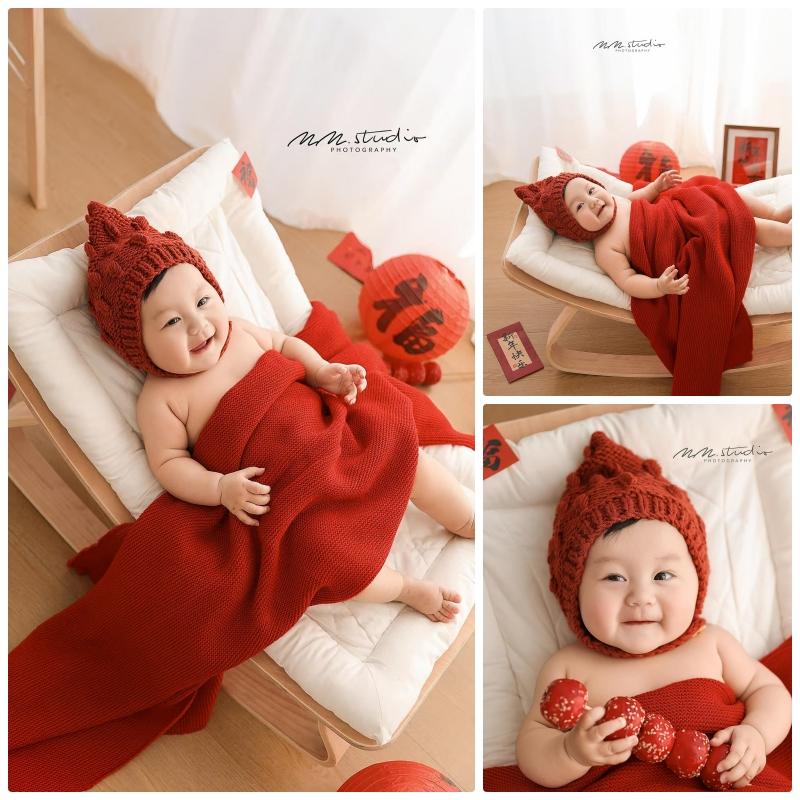 博歌儿童摄影服装新年红色