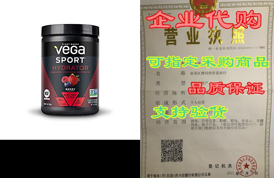 vega sport hydrator electrolyte powder, berry - hydration