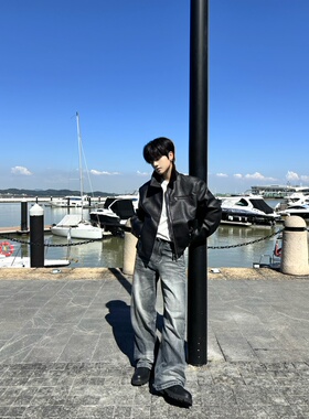 「1012H」A字版型05牛王系列复古重磅水洗复古猫须牛仔裤做旧男女