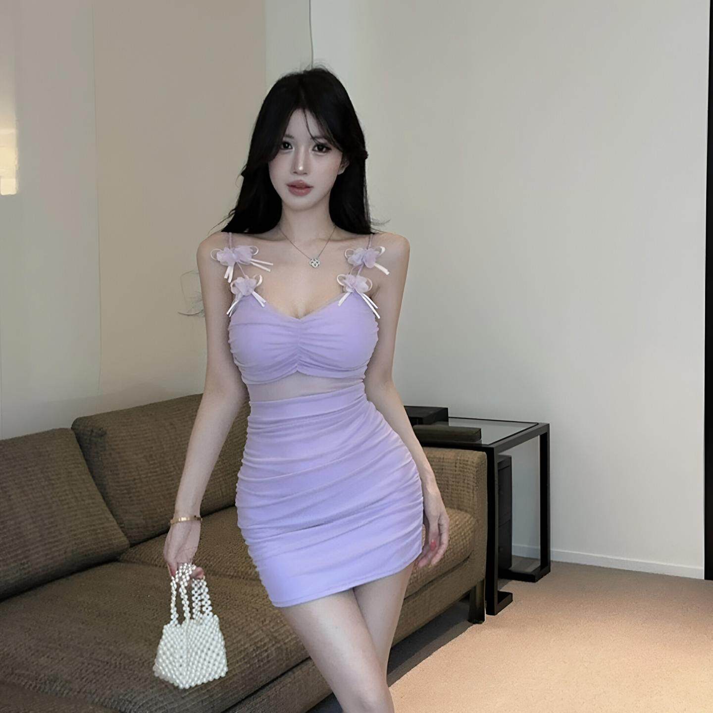 夜总会紧身蹦迪短裙性感低胸小个子吊带连衣裙修身显瘦女技师工衣
