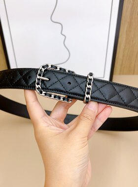 新款女士小香风羊皮针扣百搭腰带