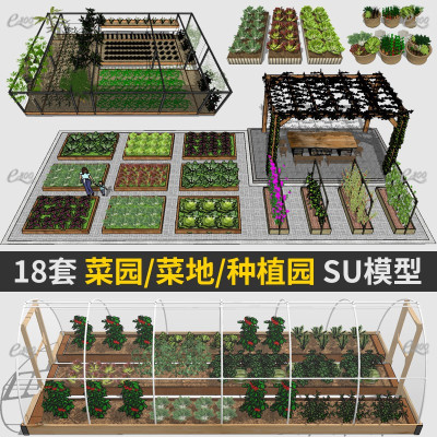 草图大师sketchup农家乐民宿别墅庭院菜地乡村菜田菜园农场SU模型