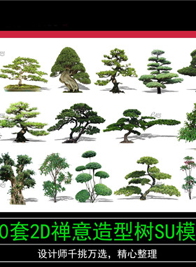 景观园林SU中式禅意植物造型树造型松2D模型100套001