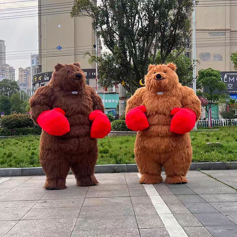 充气拳击熊卡通人偶服装毛绒棕熊网红大熊猫玩偶服商场活动宣传