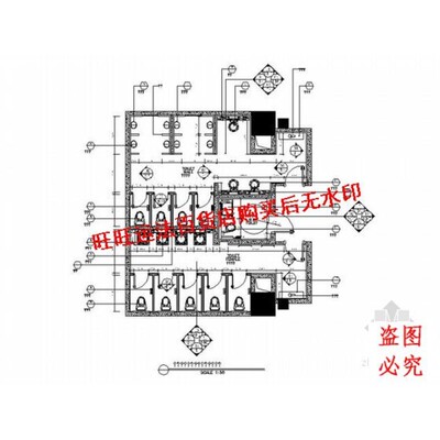 某酒店海鲜城公共卫生间施工cad图纸室内设计装修dwg图