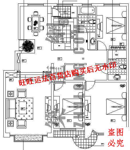 三室两厅两卫装修cad图纸室内设计装修dwg图