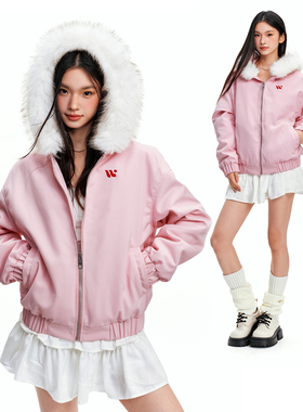 WAITINGWAVE毛领棉服外套2025秋冬季简约情侣款休闲宽松拉链夹克