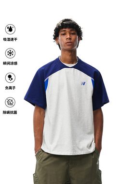 WaitingWave圆领撞色运动拼接T恤短袖男女同款夏季美式骑行情侣服