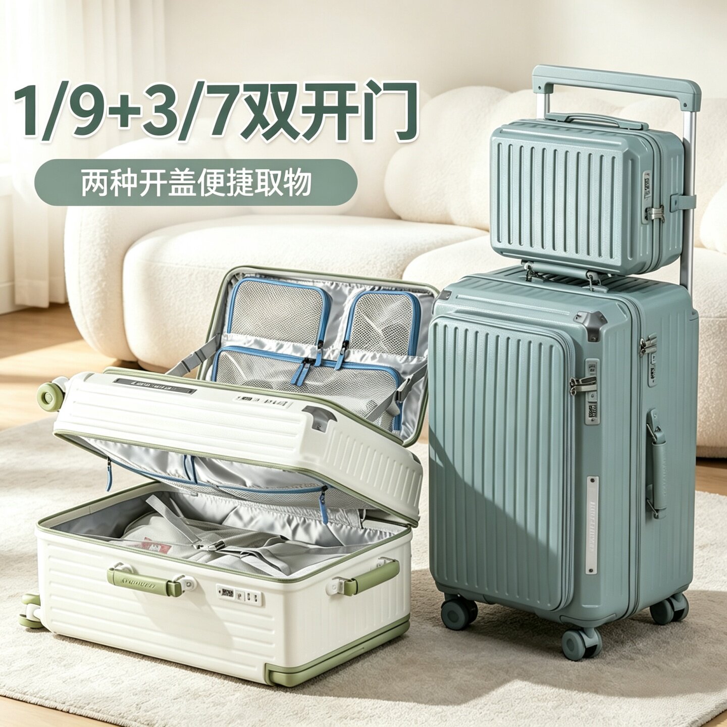 双开合侧开盖大容量行李箱宽拉杆图片
