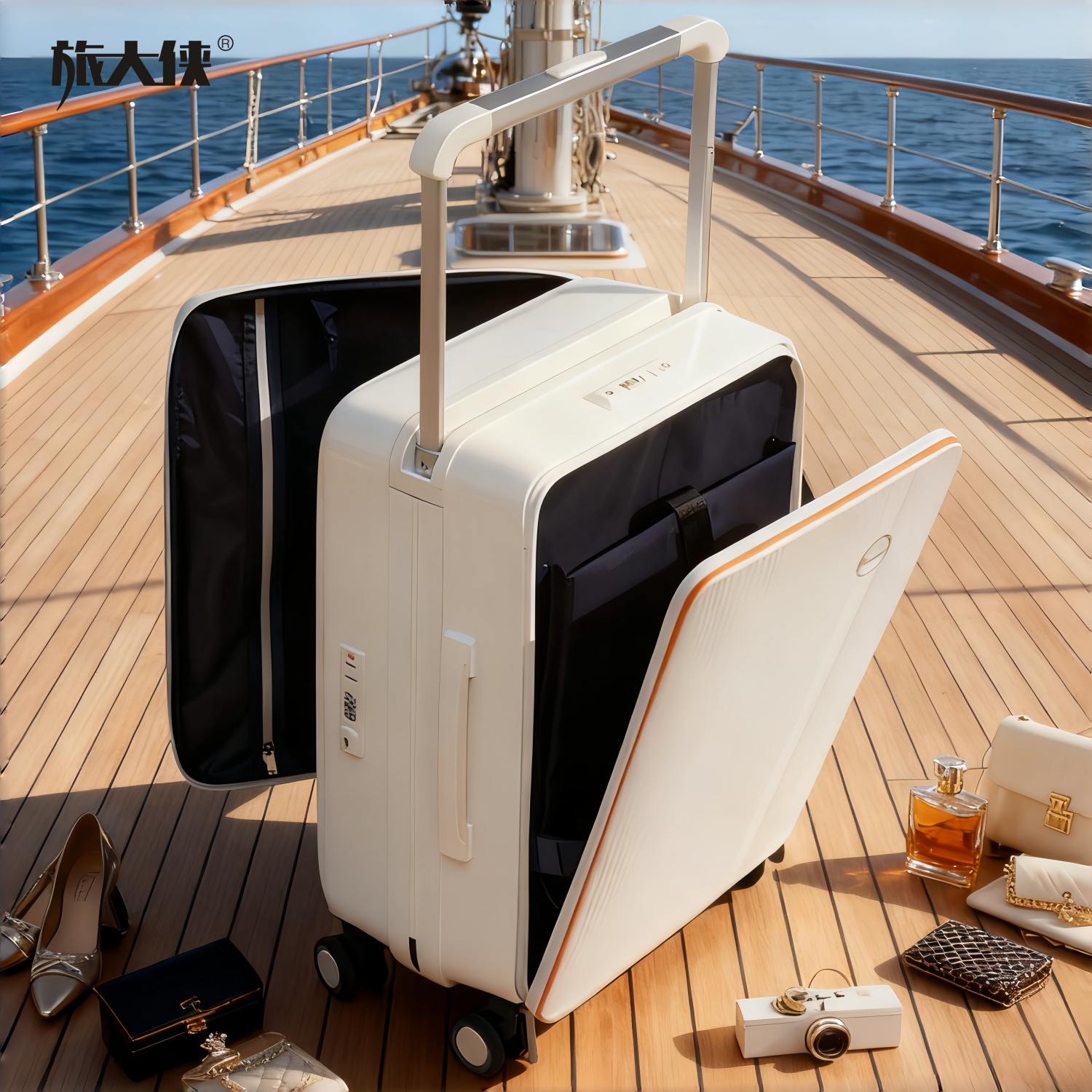 旅大侠前后双开盖行李箱女中置宽拉杆箱海关锁密码箱高颜值旅行箱