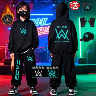 strong 中大童纯棉套装 艾伦沃克嘉豪同款 衣服A儿童连帽卫衣秋冬季