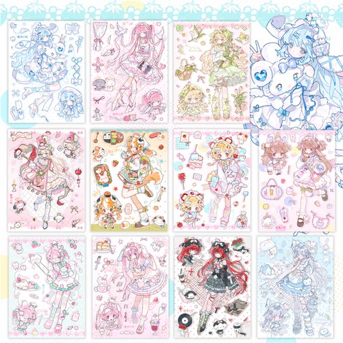 6月新品栖月小町×银河 原创人物贴纸手帐贴纸a6可爱拼贴素材