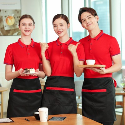 酒店餐饮服务员工作服装西餐厅火锅店男女短袖t恤奶茶汉堡店制服