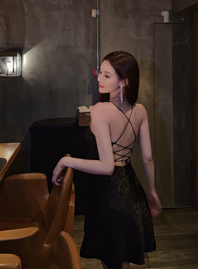 『限时2折起』高级感纯欲黑色吊带裙夏季绑带露背设计感无袖显瘦