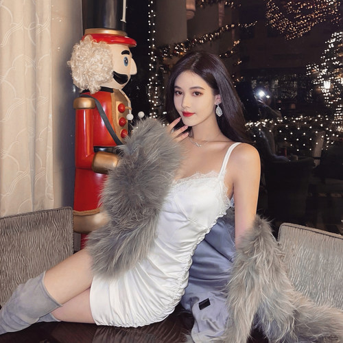 nicky白色秋冬打底女吊带连衣裙