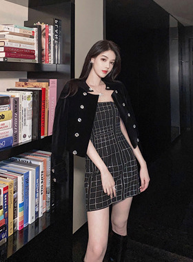 『限时2折起』c位定制温柔风春秋抹胸包臀气质连衣裙小黑裙性感