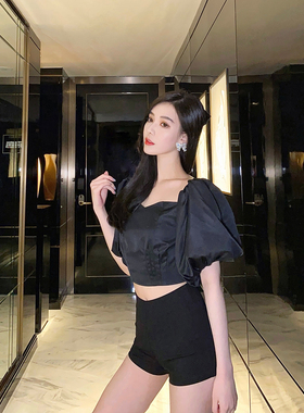 限时3折nicky设计感小众泡泡袖宽松甜美性感短款露脐上衣女2026年