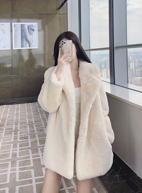 『限时2折起』温暖奶杏白色环保皮草大衣外套女年轻款时尚秋冬