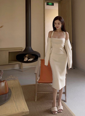 nicky  5折白色毛衣针织吊带连衣裙女春秋内搭打底长款羊绒配大衣