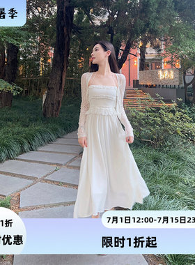 『限时2折起』法式白色木耳花边早秋连衣裙新款纯欲感2025新款女
