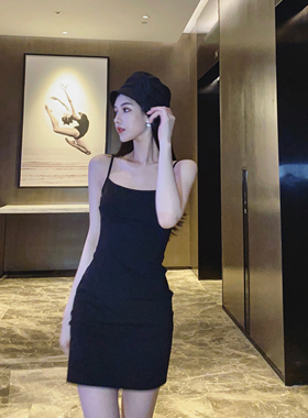 3折优雅内搭 气质黑色吊带裙女秋季连衣裙打底修身性感紧身法式