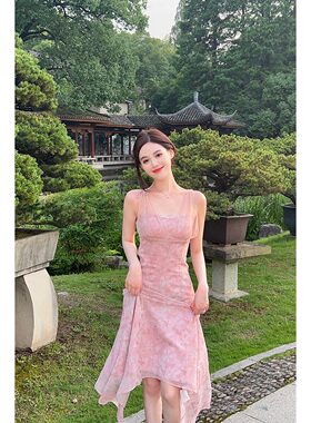 『限时2折起』温柔风 粉色连衣裙夏季女不规则甜美显白2026新款