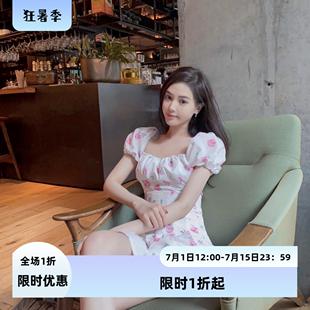 限时3折nicky又奶又纯田园风碎花温柔气质泡泡袖 连衣裙女收腰显瘦