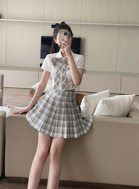 『限时2折起』日系学妹JK套装俏皮减龄半身裙搭短款白色衬衫女