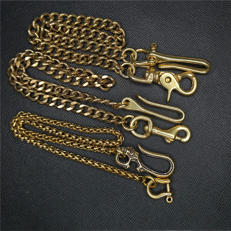 纯黄铜财布链 纯铜复古钥匙链条男士裤链钱包腰链腰挂扣环圈 包邮