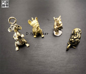貔貅发财鼠小萌狗 钥匙箱包配件 复古可爱 纯黄铜小动物挂件 包邮