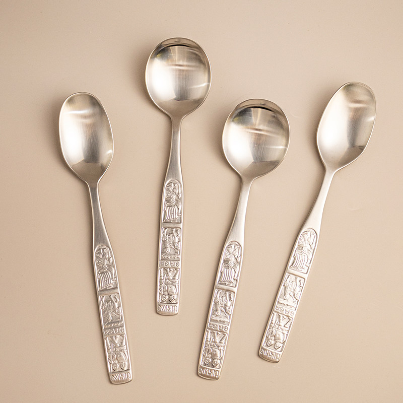 复古浮雕304不锈钢大号圆头餐勺吃饭喝粥勺汤匙调羹早餐燕麦勺子