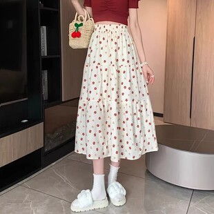 300斤宽松中长款 胖mm2 遮胯高腰大摆裙子 碎花a字半身裙女夏季 大码