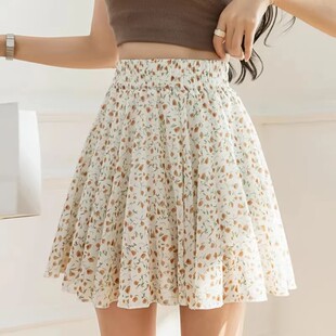 宽松防走光百褶短裙 300斤大码 雪纺碎花高腰A字半身裙女夏季 胖mm2