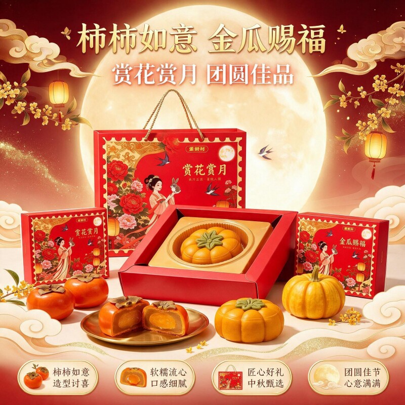 月饼礼盒柿柿如意金瓜赐大福饼酥饼黄金万两大月饼醒狮芋泥麻薯