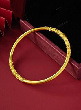 正品古法卷草纹金包银手镯送女友