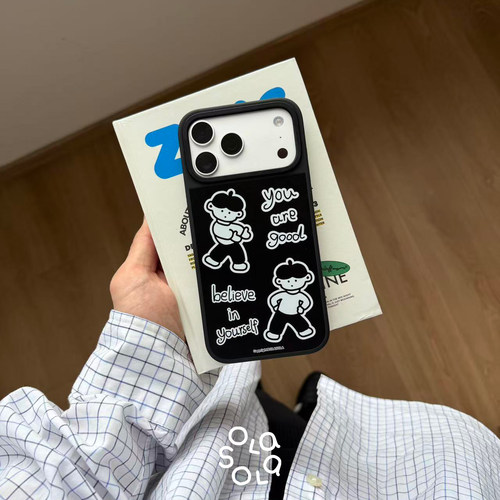 OLASOLA|原创Appleton黑边磨砂磁吸手机壳适用苹果iPhone17promax黑白简约magsafe小众防摔保护壳卡通情侣款