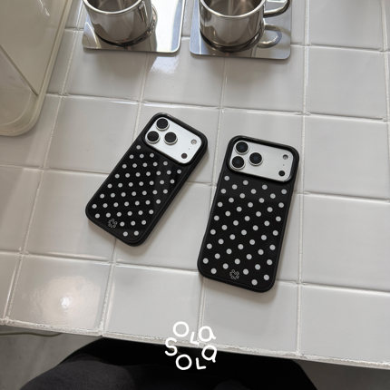 OLASOLA|原创黑白波点磁吸手机壳适用苹果iPhone17promax简约风日韩系16pro小众设计ins亮面高级感手机保护套