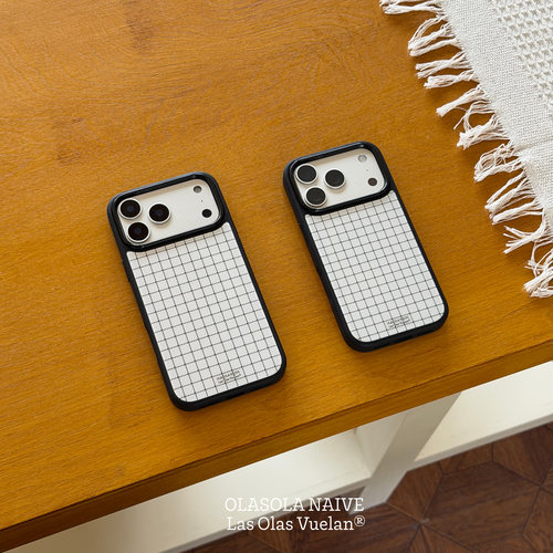 OLASOLA|原创黑白简约方格磁吸手机壳适用苹果iPhone17promax极简ins风小众设计亚克力高级感防摔手机保护套