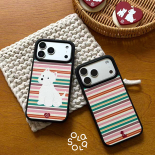 OLASOLA原创卡通西高地皮质磁吸手机壳适用苹果iPhone17promax复古彩色条纹16pro小众设计全包可爱手机保护套
