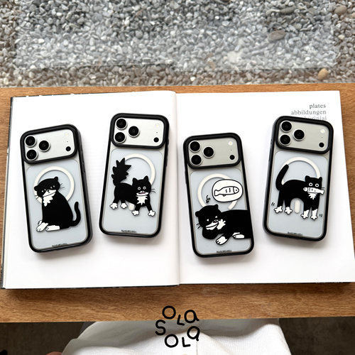 OLASOLA黑框透明磁吸小猫手机壳