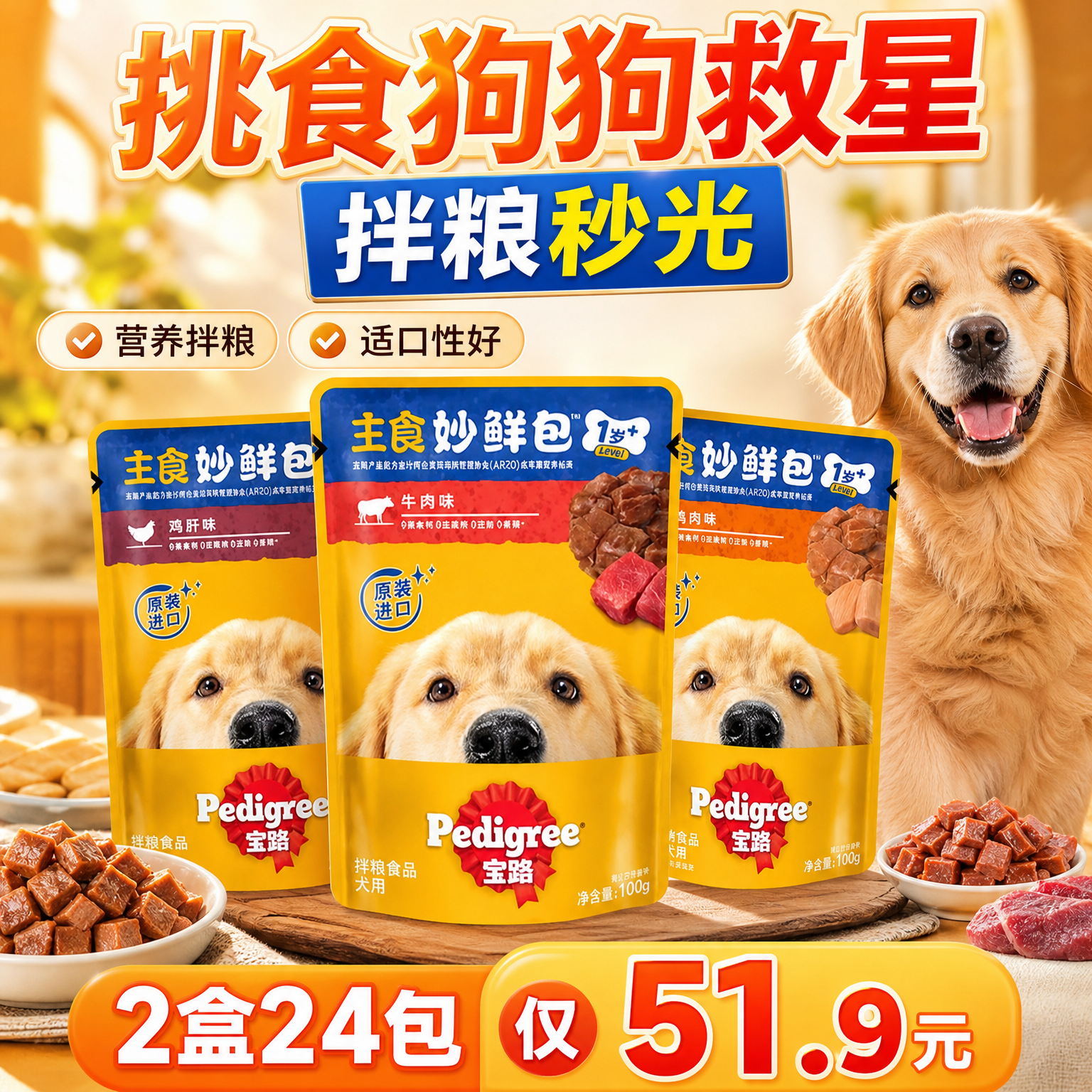 宝路妙鲜肉包100g*12包 成犬狗狗零食狗罐头狗粮湿粮包牛肉鸡肉
