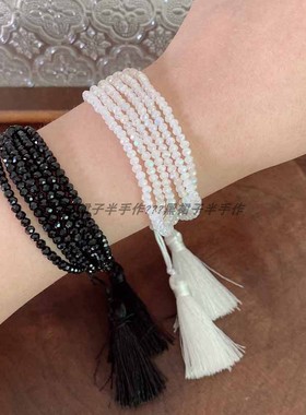 国风设计感玻璃水晶流苏手串手工编织黑色瓷白超级好搭配手链显白