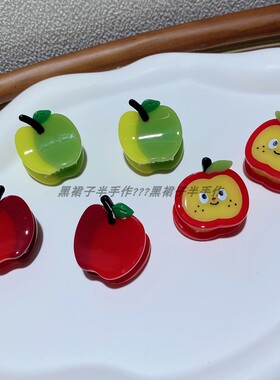 是小苹果丫！醋酸板材质感红色绿色小苹果可爱表情小抓夹刘海发抓