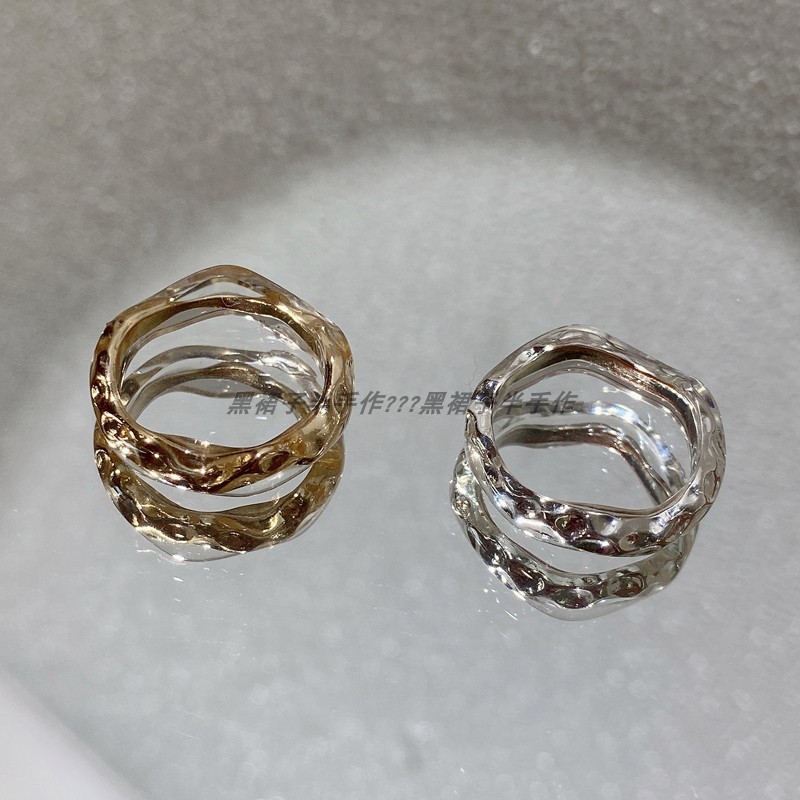 设计感树脂戒指！日系订单款内含金属透明清透百搭波浪凹凸花纹戒