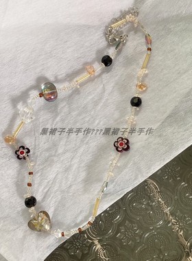新款重工古董珠不规则小众设计感清冷感项链爱心水晶花朵vintage