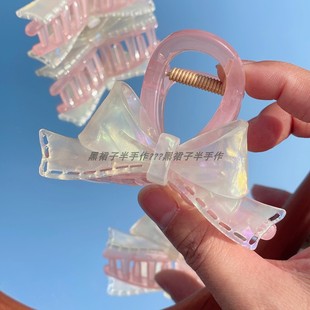 手作款 粉色抓 新款 人鱼姬白色幻彩蝴蝶结抓夹鸭嘴夹胸针韩国同款